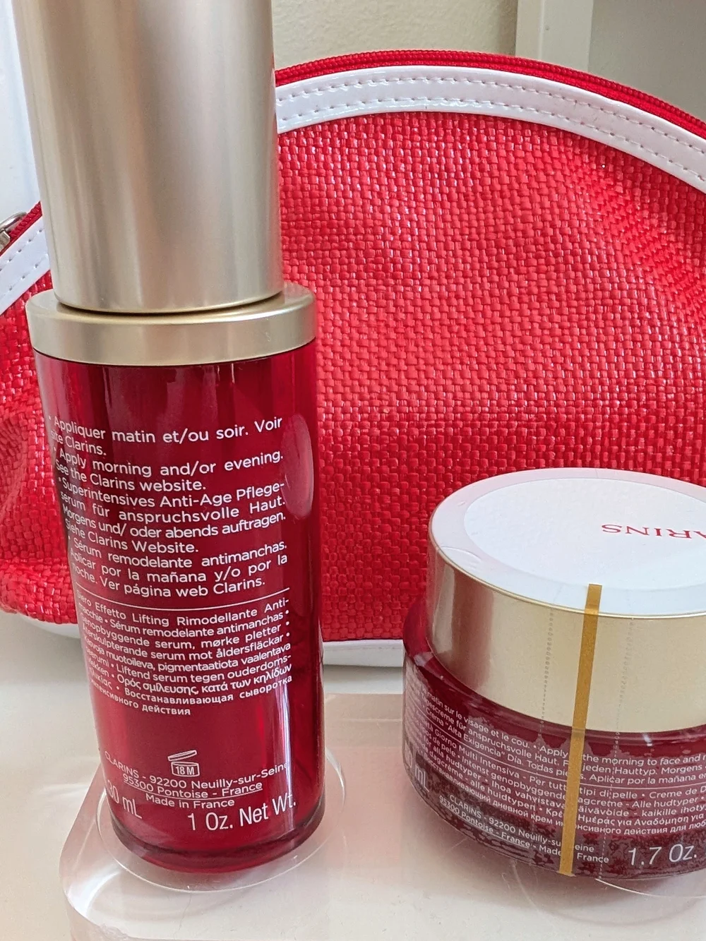 Clarins Super Restorative Serum & Day Cream Set | with Cosmetic Bag